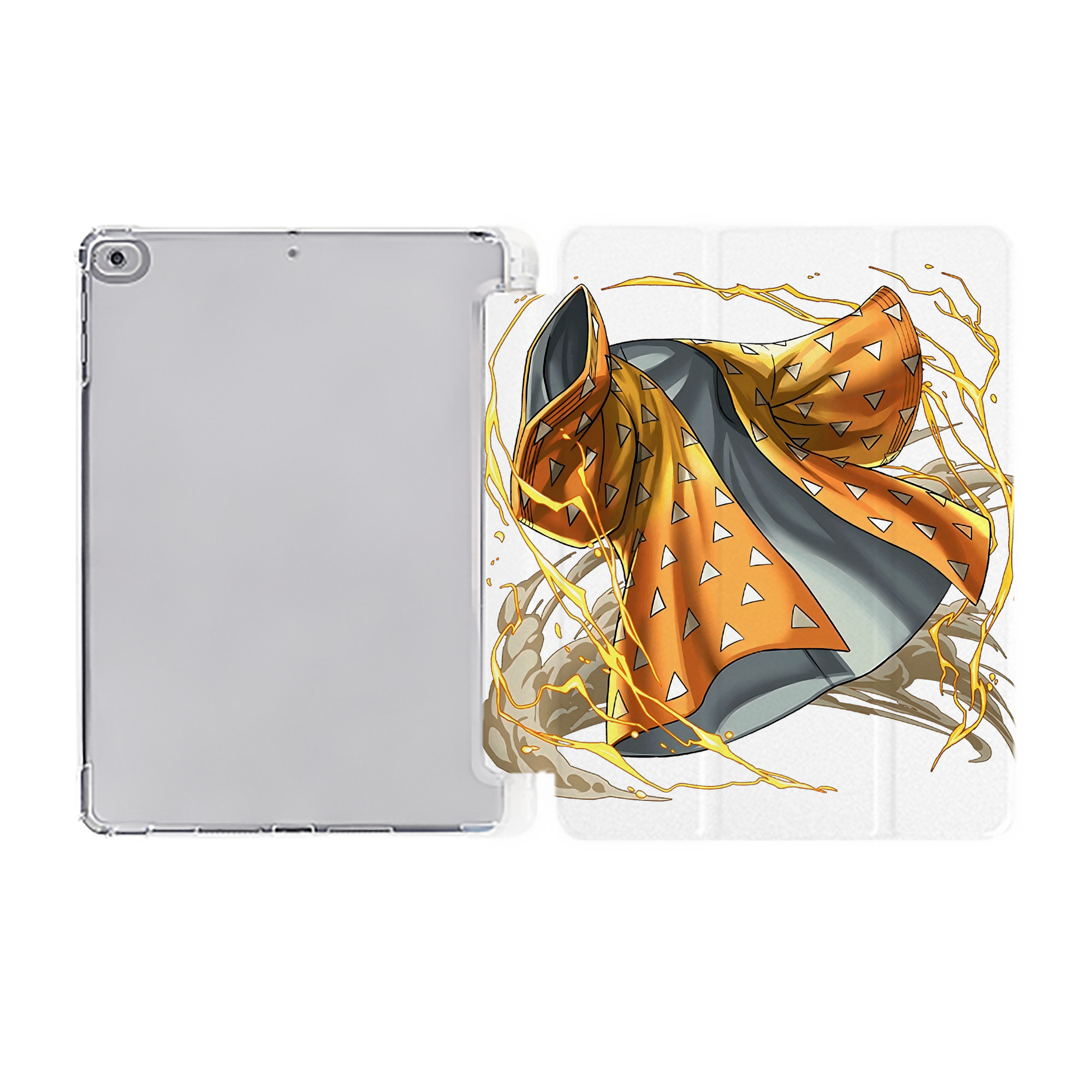 （画像用） 鬼滅の刃（きめつのやいば）我妻 善逸／あがつま ぜんいつ Agatsuma Zenitsu IPad ケース ペン収納付き 三つ折りスタンド PUレザー×シリコン 対応機種9.5/10.5/10.9インチ